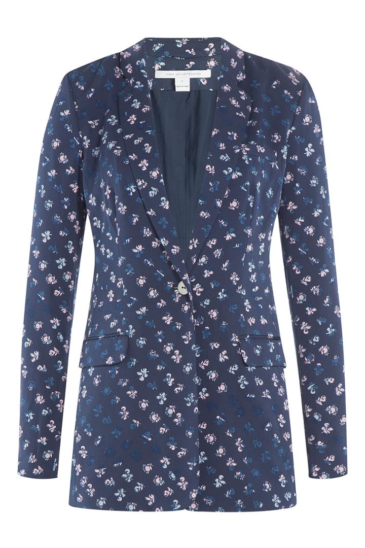 Diane Von Furstenberg Diane Von Furstenberg Printed Silk Blazer - Blue