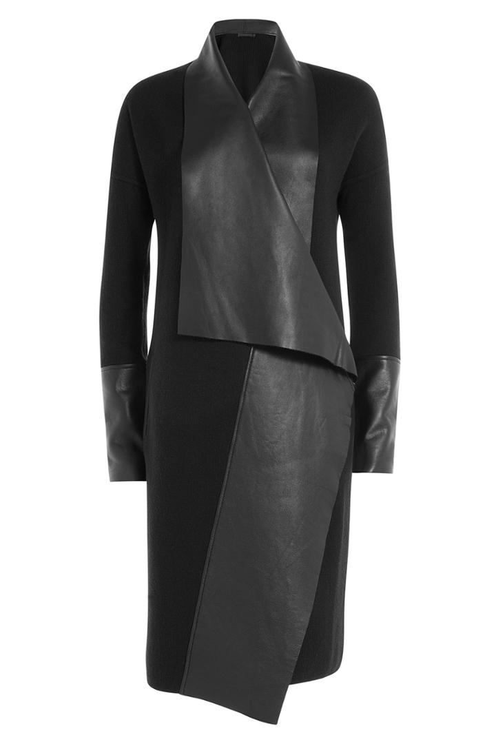 Donna Karan New York Donna Karan New York Wool Coat With Leather - Black