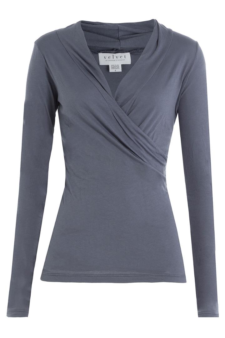 Velvet Velvet Draped Cotton Top - Grey