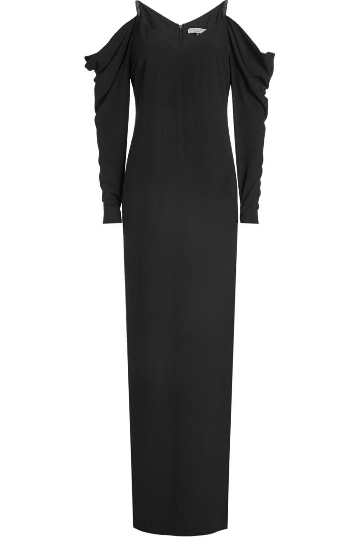 Halston Heritage Halston Heritage Floor Length Gown With Cold Shoulders And Draped Sleeves