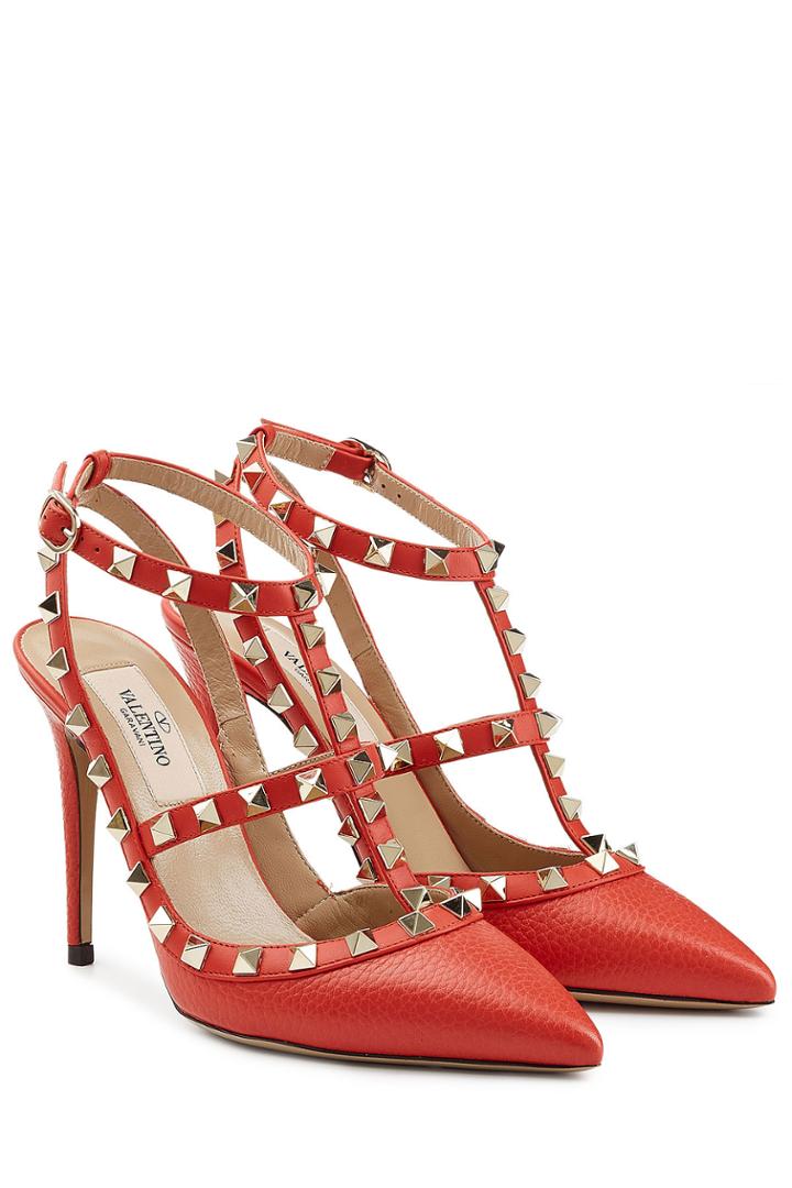 Valentino Valentino Leather Rockstud Heels - Orange