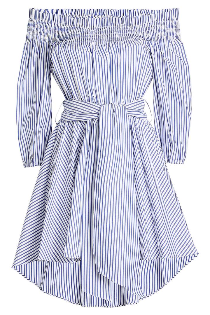 Caroline Constas Caroline Constas Striped Off-shoulder Cotton Dress