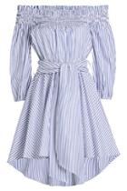 Caroline Constas Caroline Constas Striped Off-shoulder Cotton Dress