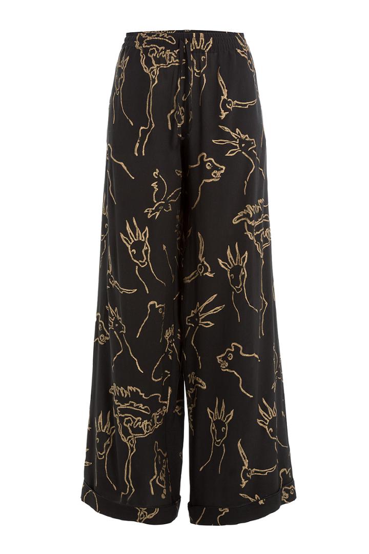 Valentino Valentino Printed Silk Wide Leg Pants - Black