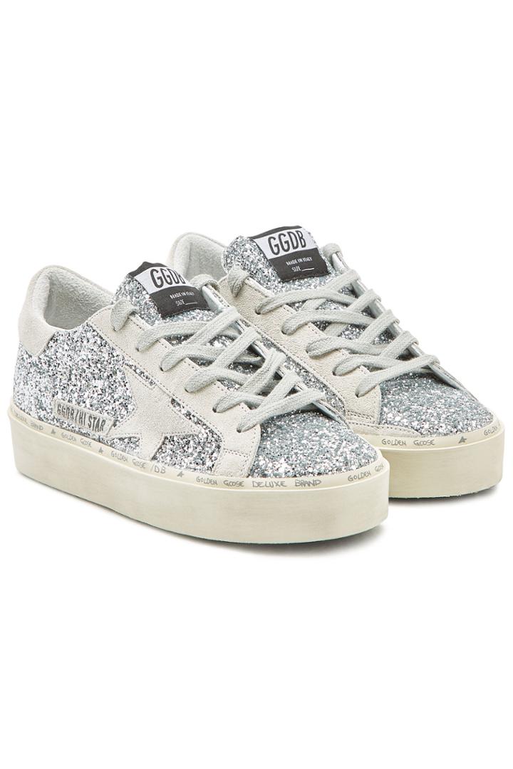 Golden Goose Deluxe Brand Golden Goose Deluxe Brand Hi Star Suede And Glitter Platform Sneakers
