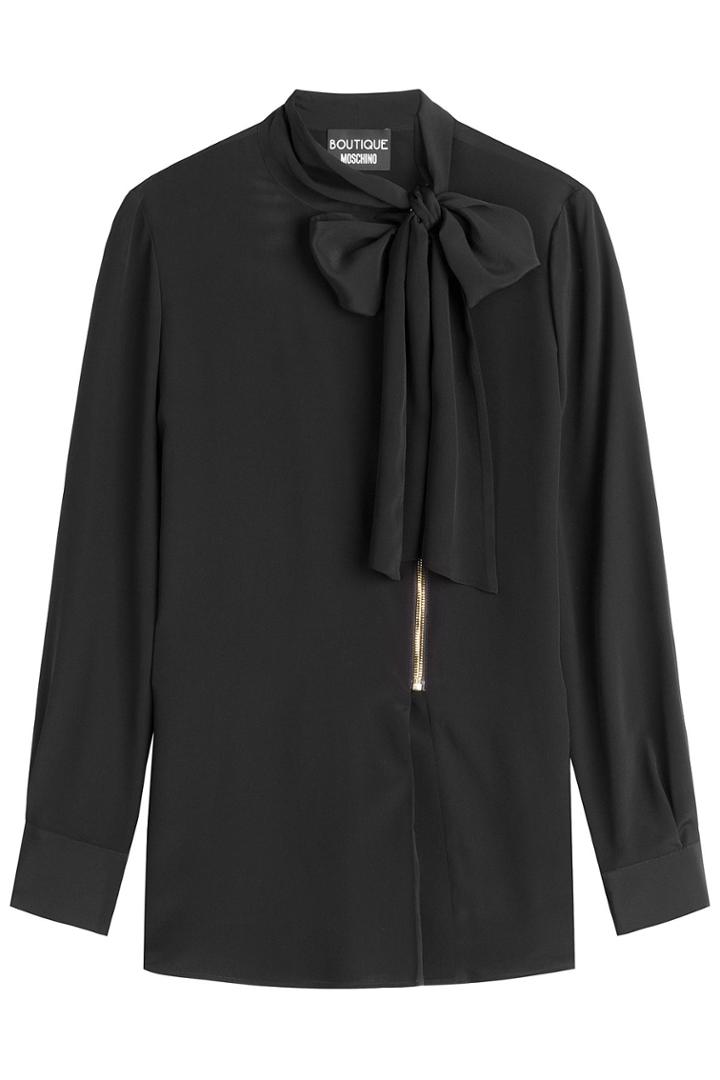 Boutique Moschino Boutique Moschino Zipped Blouse With Bow At Neck - Black