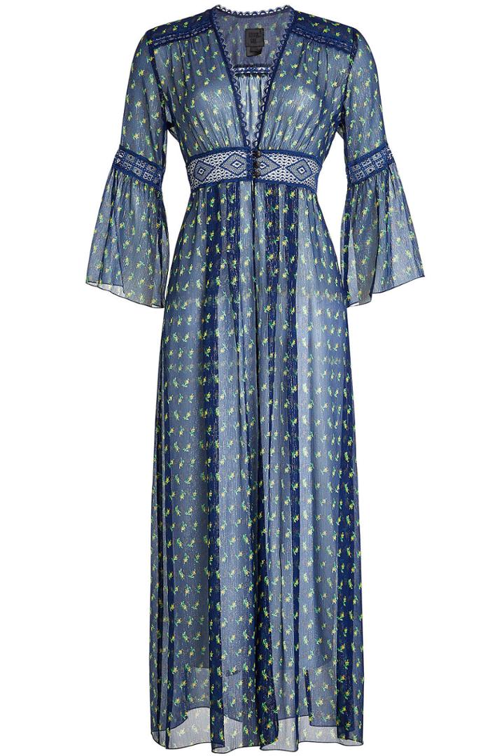 Anna Sui Anna Sui Printed Silk Dress With Embroidery - Blue