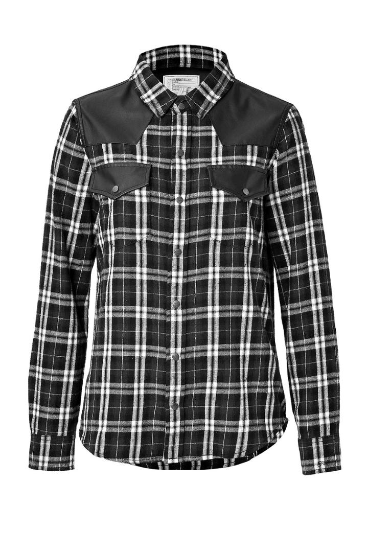 Current/elliott Current/elliott Cotton Plaid And Leather Shirt - Multicolored