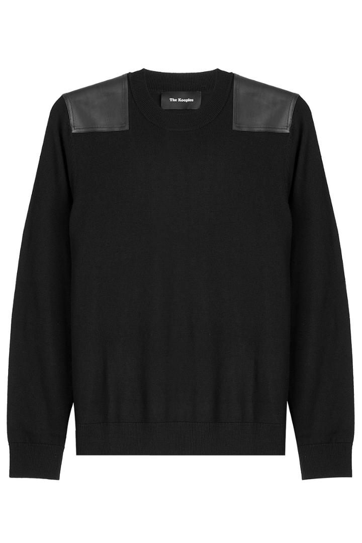 The Kooples The Kooples Merino Wool Pullover With Leather - Black