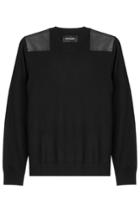 The Kooples The Kooples Merino Wool Pullover With Leather - Black