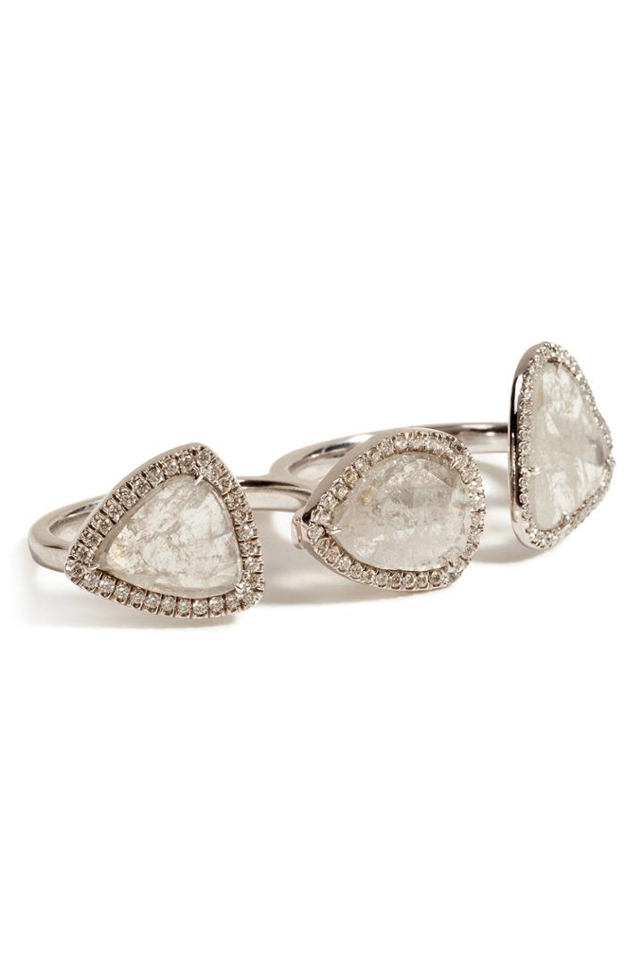 Susan Foster Susan Foster 18k Double Ring With Slice And Micro Pave Diamonds - Silver