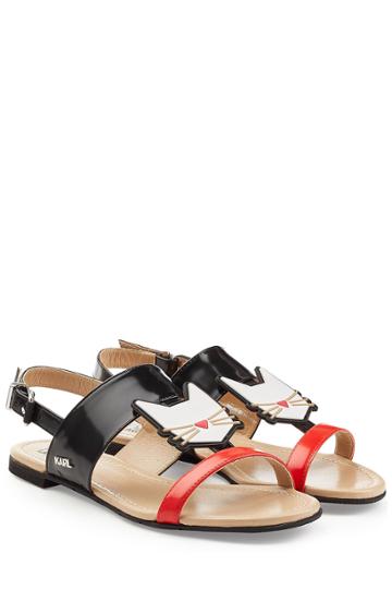Karl Lagerfeld Karl Lagerfeld Leather Feminin Robot Cat Sandals - Red
