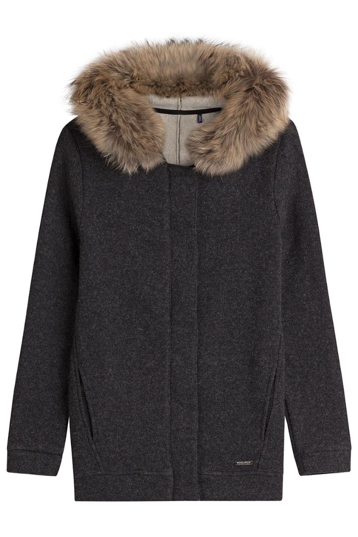 Woolrich Woolrich Cardigan With Wool And Cotton And A Fur-trimmed Hood - Grey