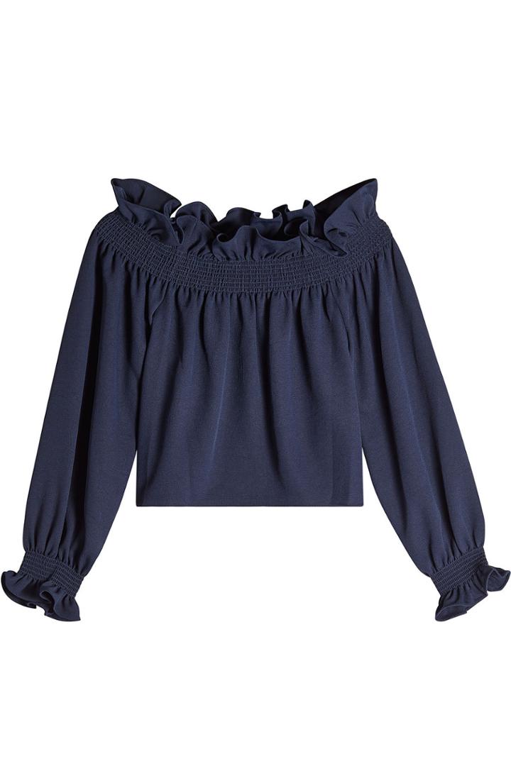 Diane Von Furstenberg Diane Von Furstenberg Off-the-shoulder Ruffle Crop Top - Blue