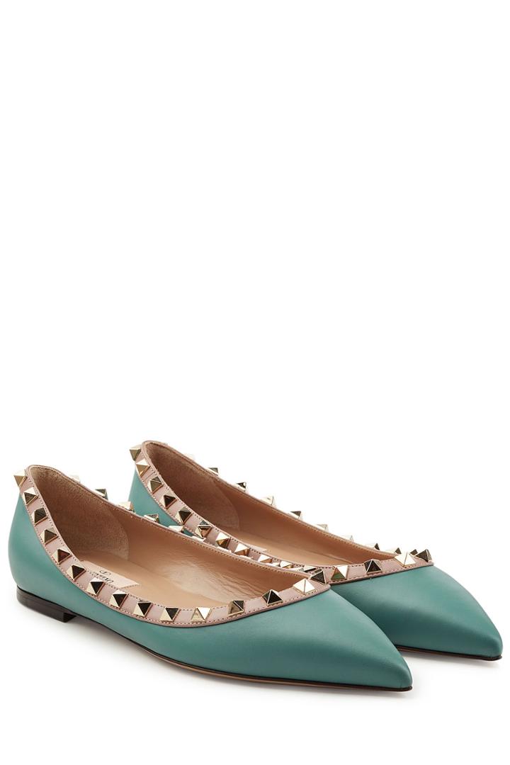Valentino Valentino Rockstud Leather Ballerinas - Turquoise