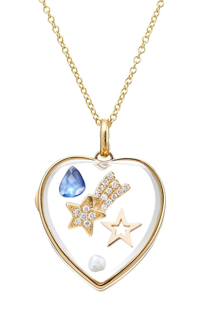 Loquet Loquet 14kt Heart Locket With Sapphire, Pearl And Diamonds