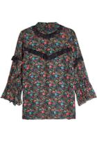 Anna Sui Anna Sui Printed Silk Blouse With Lace