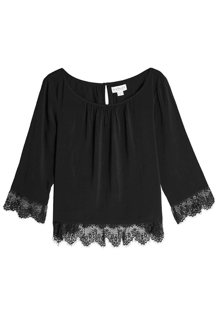 Velvet Velvet Blouse With Lace - Black