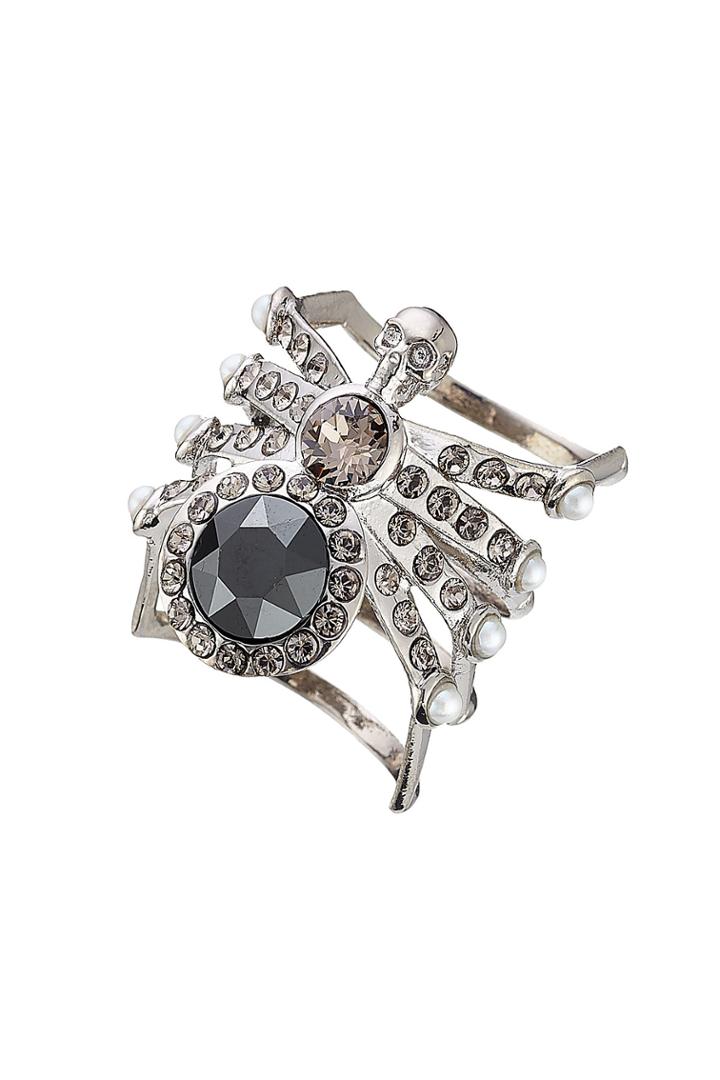 Alexander Mcqueen Alexander Mcqueen Crystal Embellished Spider And Skull Ring - Silver