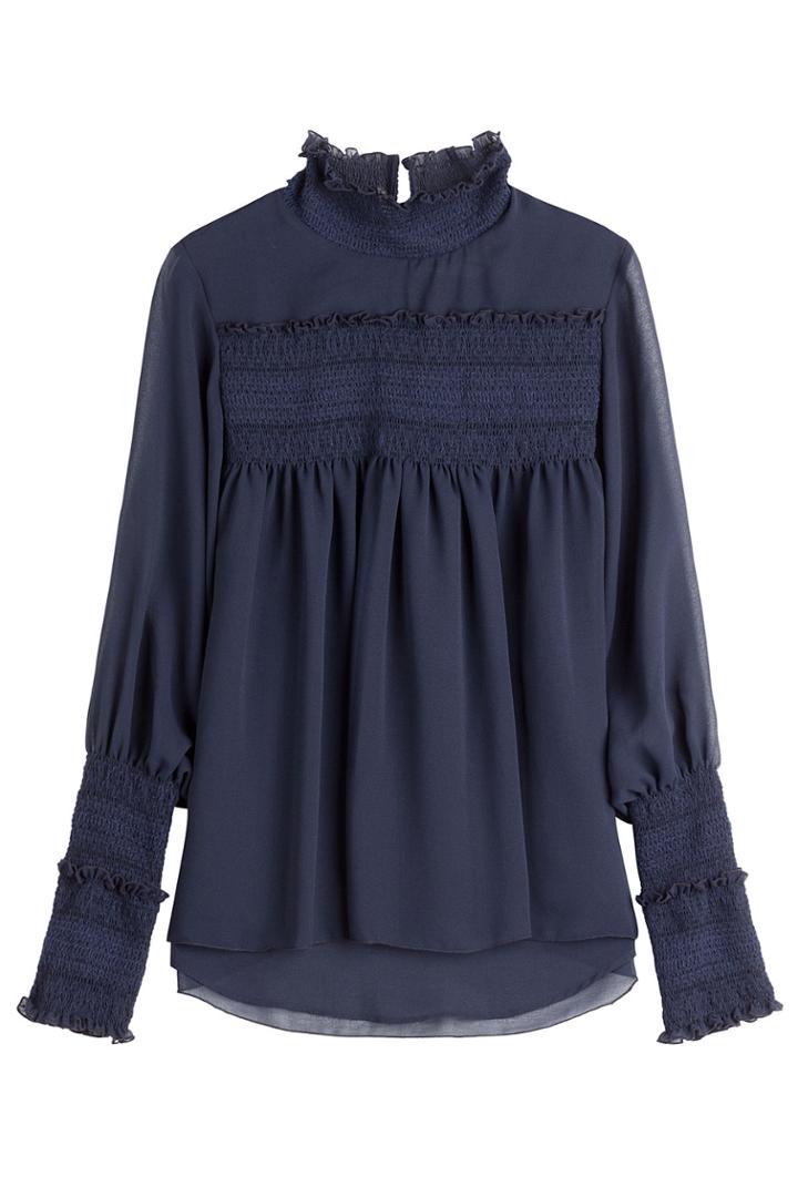 See By Chloé See By Chloé High Collar Smocked Shirt - Blue