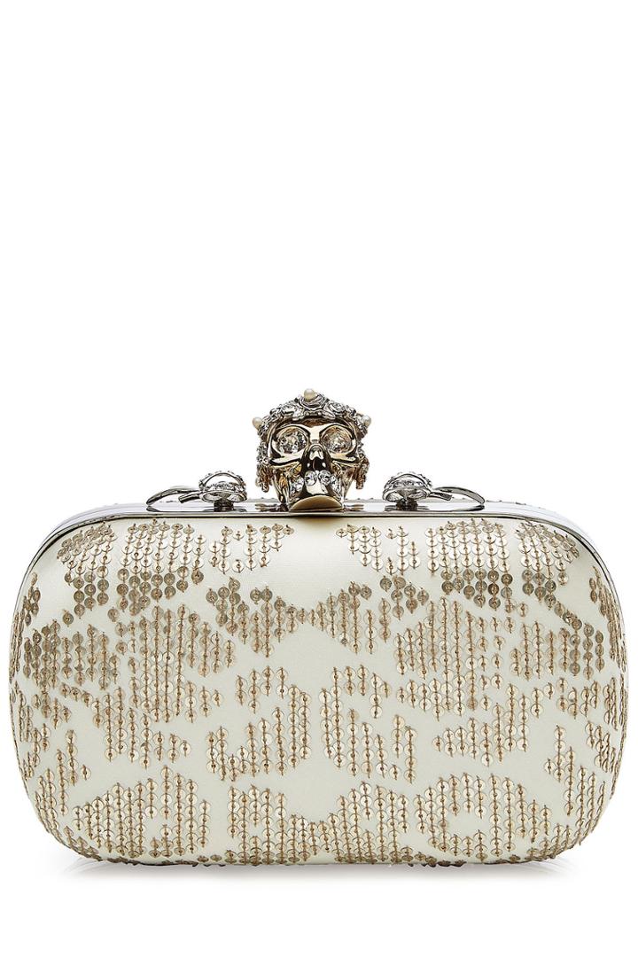 Alexander Mcqueen Alexander Mcqueen Sequin Embellished Satin Clutch - White