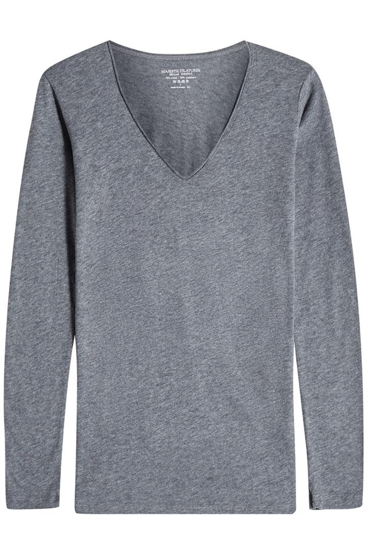 Majestic Majestic V-neck Top In Cotton And Cashmere