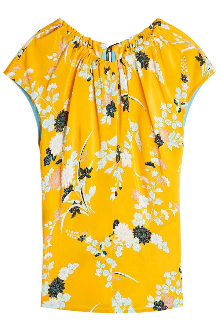Diane Von Furstenberg Diane Von Furstenberg Printed Silk Ruched Neck Shell