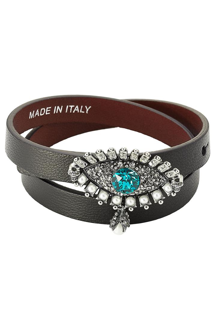 Alexander Mcqueen Alexander Mcqueen Leather Wrap Around Bracelet With Embellishment - Black