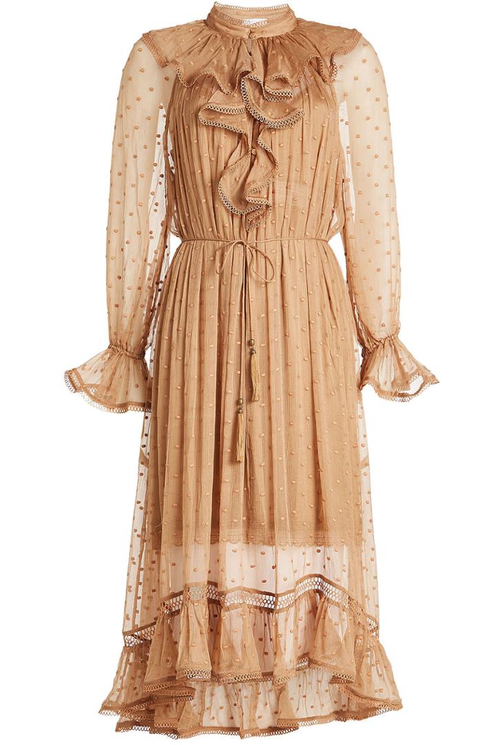 Zimmermann Zimmermann Tulsi Silk Midi Dress With Ruffles