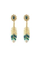 Gas Bijoux Gas Bijoux 24kt Gold Plated Feather Earrings With Swarovski Crystals - Green