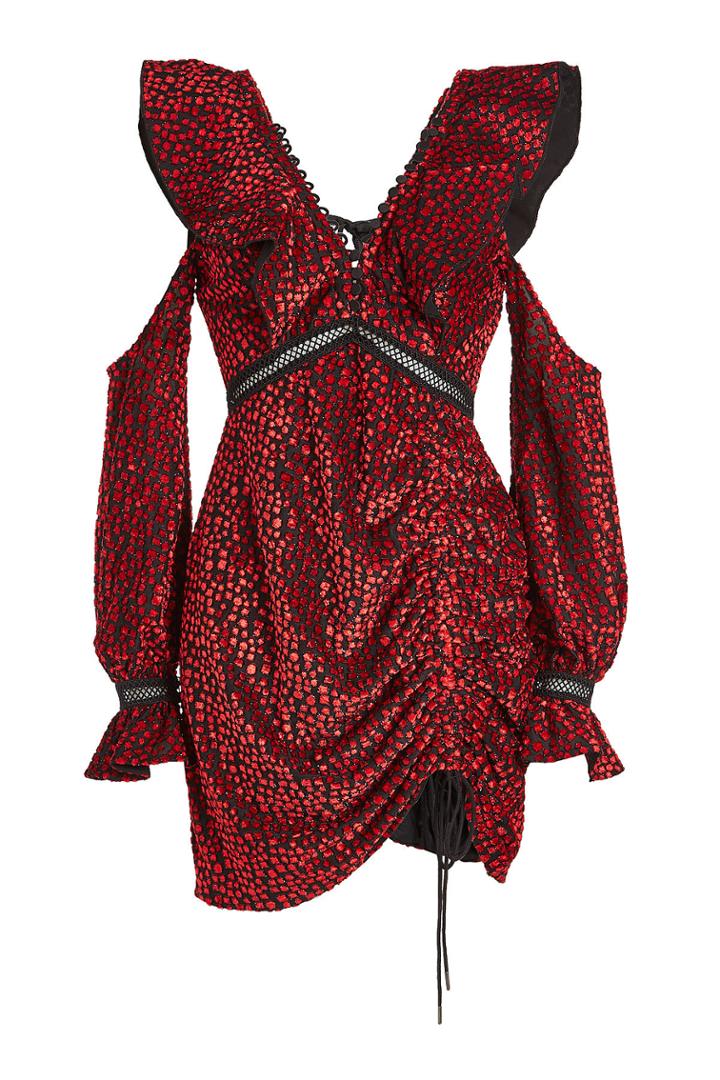 Self-portrait Self-portrait Devoré Dress With Cut-out Detail And Mesh