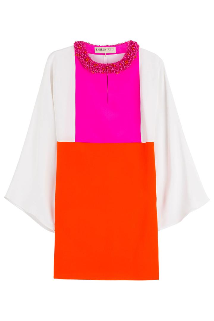 Emilio Pucci Emilio Pucci Jeweled Neck Silk Tunic - Orange