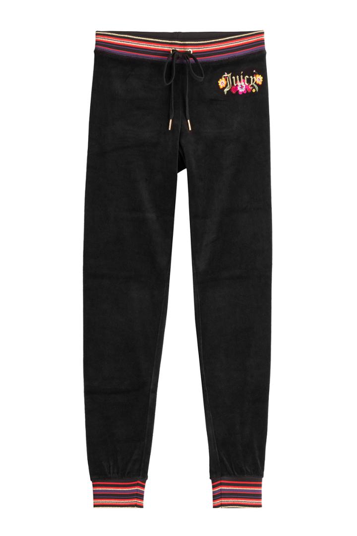 Juicy Couture Juicy Couture Embroidered Velour Pants - Black