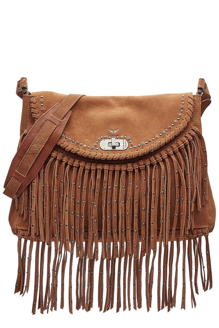 Zadig & Voltaire Zadig & Voltaire Embellished Suede Shoulder Bag With Fringe - Brown