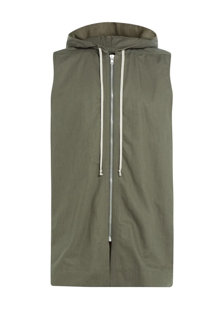 Rick Owens Men Rick Owens Men Drawstring Hooded Vest - Green