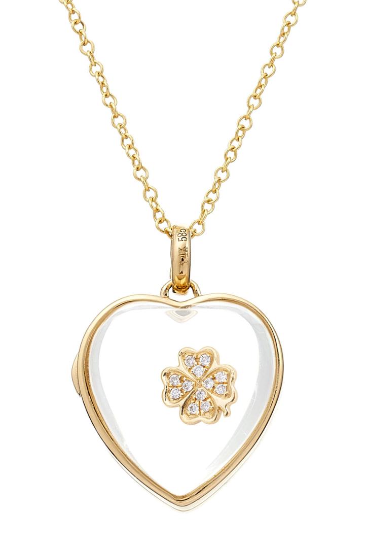 Loquet Loquet 14kt Heart Locket With 18kt Gold Charm And Diamonds