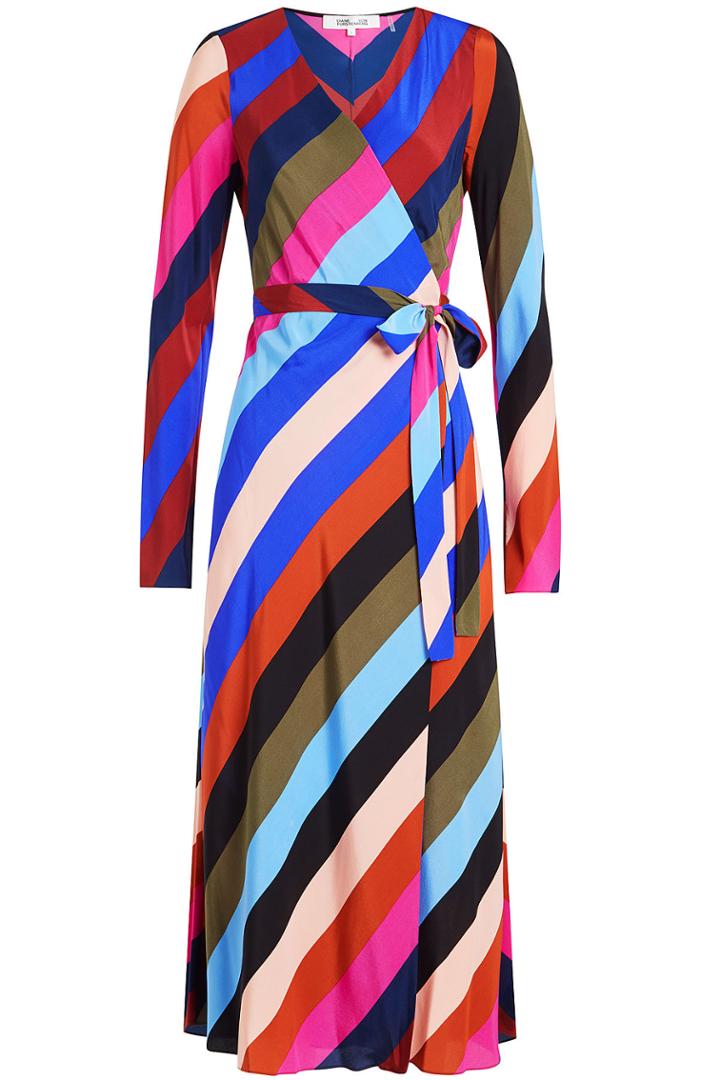 Diane Von Furstenberg Diane Von Furstenberg Striped Silk Wrap Dress