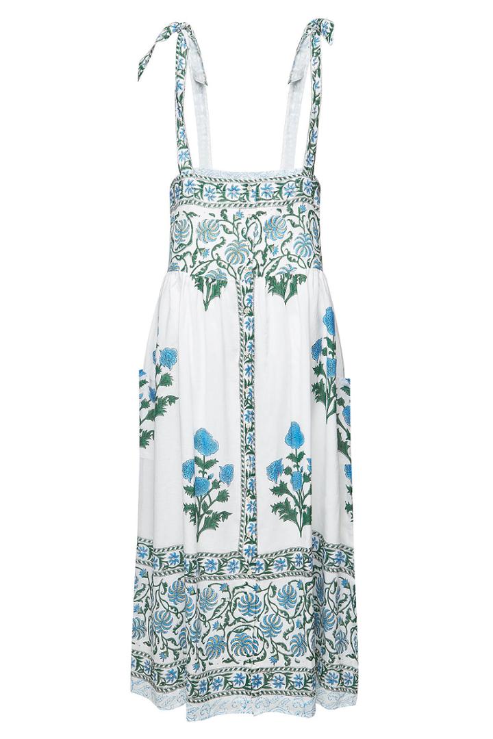 Juliet Dunn Juliet Dunn Cotton Poppy Print Tie Shoulder Maxi Dress