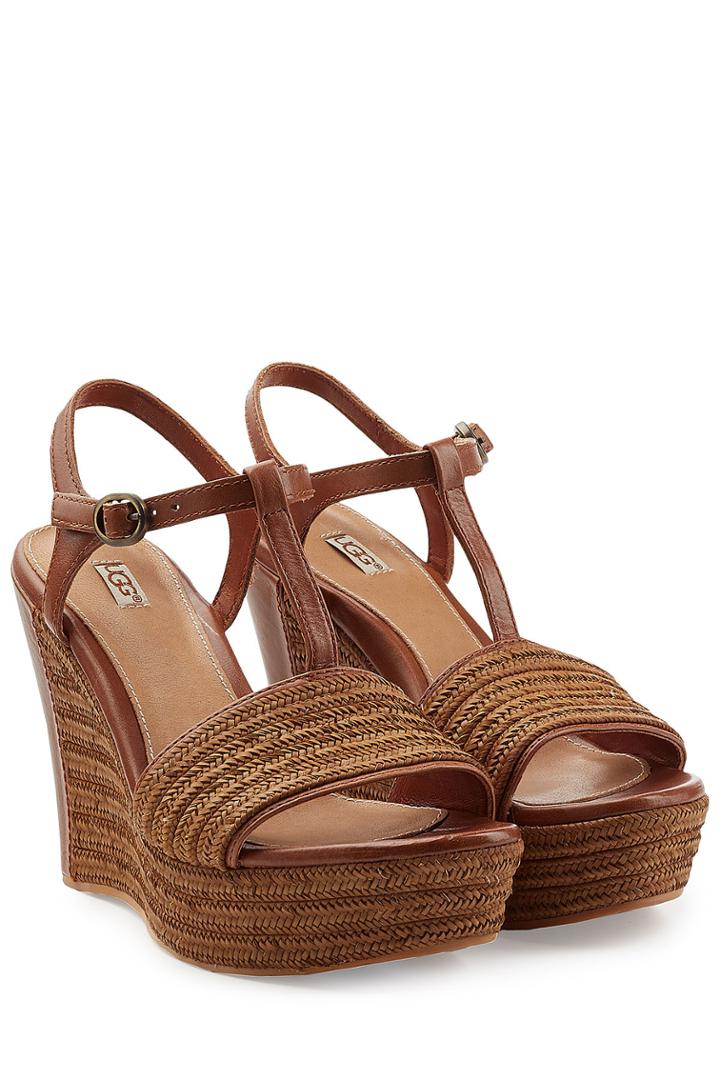 Ugg Australia Ugg Australia Braided Leather Fitchie Platform Wedges - Brown