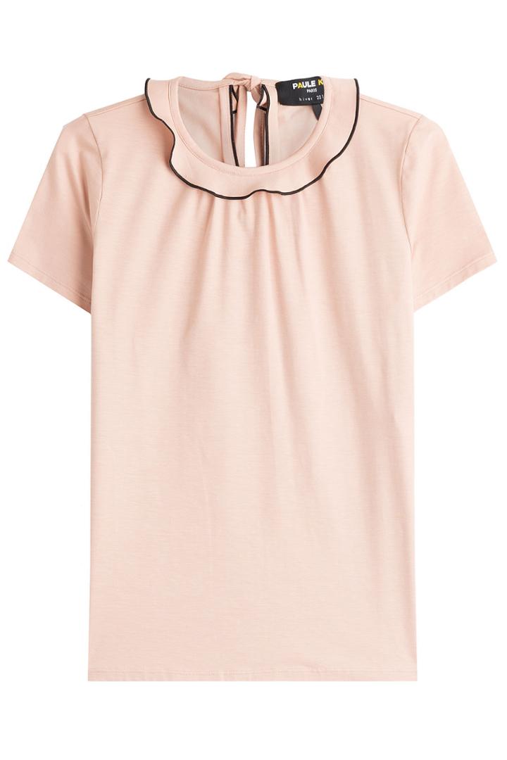 Paule Ka Paule Ka Cotton Jersey Top With Ruffled Collar - Beige