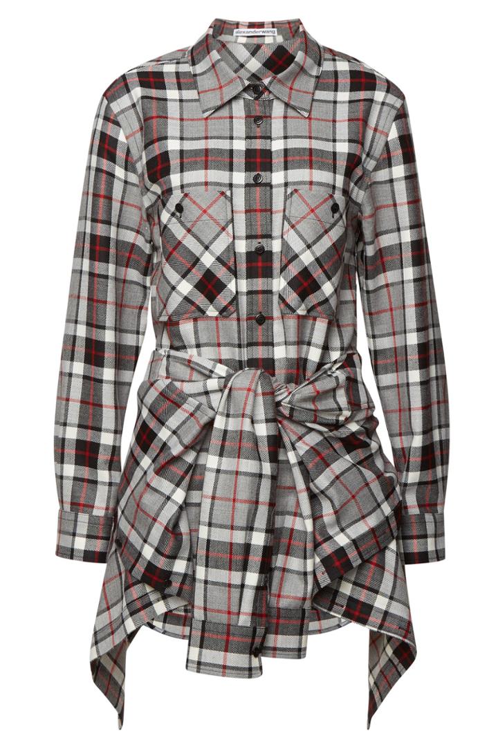 Alexander Wang Alexander Wang Checked Wool Mini Dress With Shirting Detail