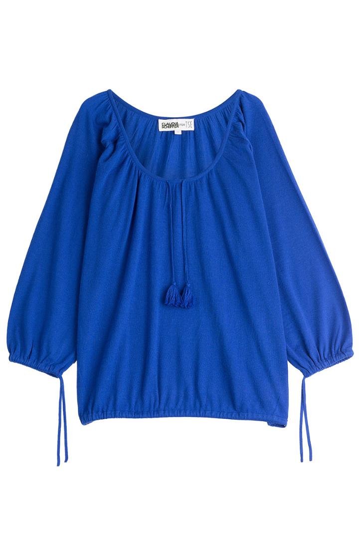 Claudia Schiffer For Tse Claudia Schiffer For Tse Bracelet Sleeve Peasant Cashmere Pullover - Blue
