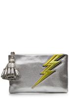 Anya Hindmarch Anya Hindmarch Georgiana Lightning Bolt Leather Clutch - Silver
