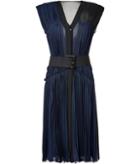 Donna Karan Ink Pleated Silk Chiffon Dress With Belt