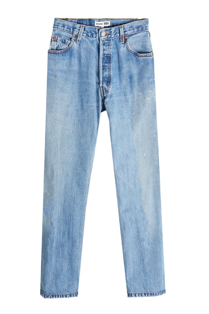 Re/done Re/done High Rise Ankle Crop Straight Leg Jeans