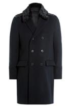 The Kooples The Kooples Wool Coat With Faux Fur Collar - Blue