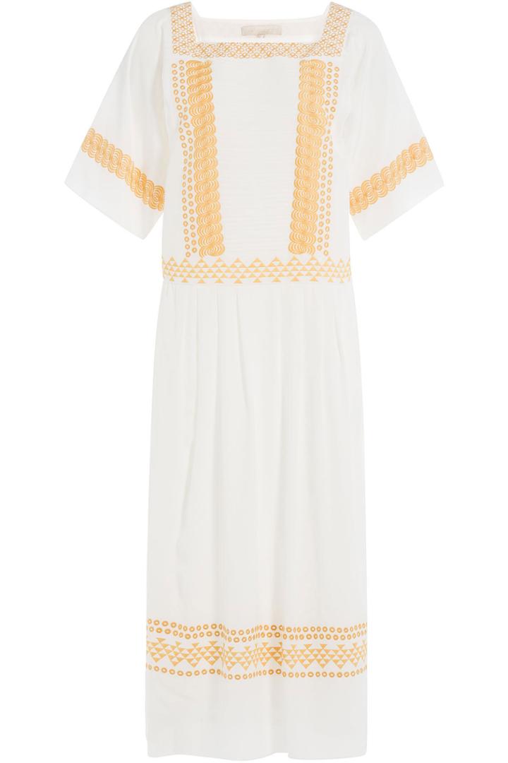 Vanessa Bruno Vanessa Bruno Silk Dress With Eyelet Embroidery - Brown