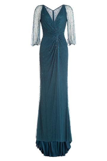 Jenny Packham Jenny Packham Beaded Evening Gown - Blue