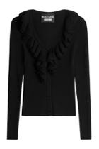 Boutique Moschino Boutique Moschino Ribbed Knit Cardigan With Ruffle Collar