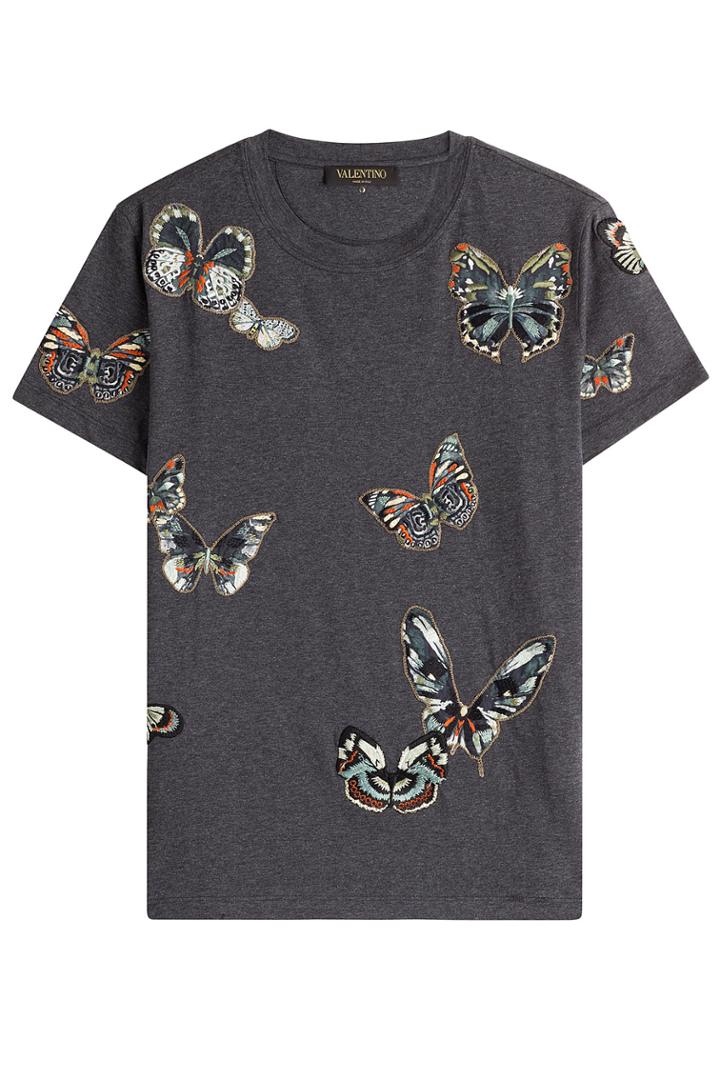 Valentino Valentino Cotton T-shirt With Butterfly Patches - Blue